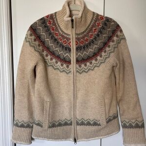 Women's Beige and Gray Fair Isle zip up sweater jacket from LL Bean